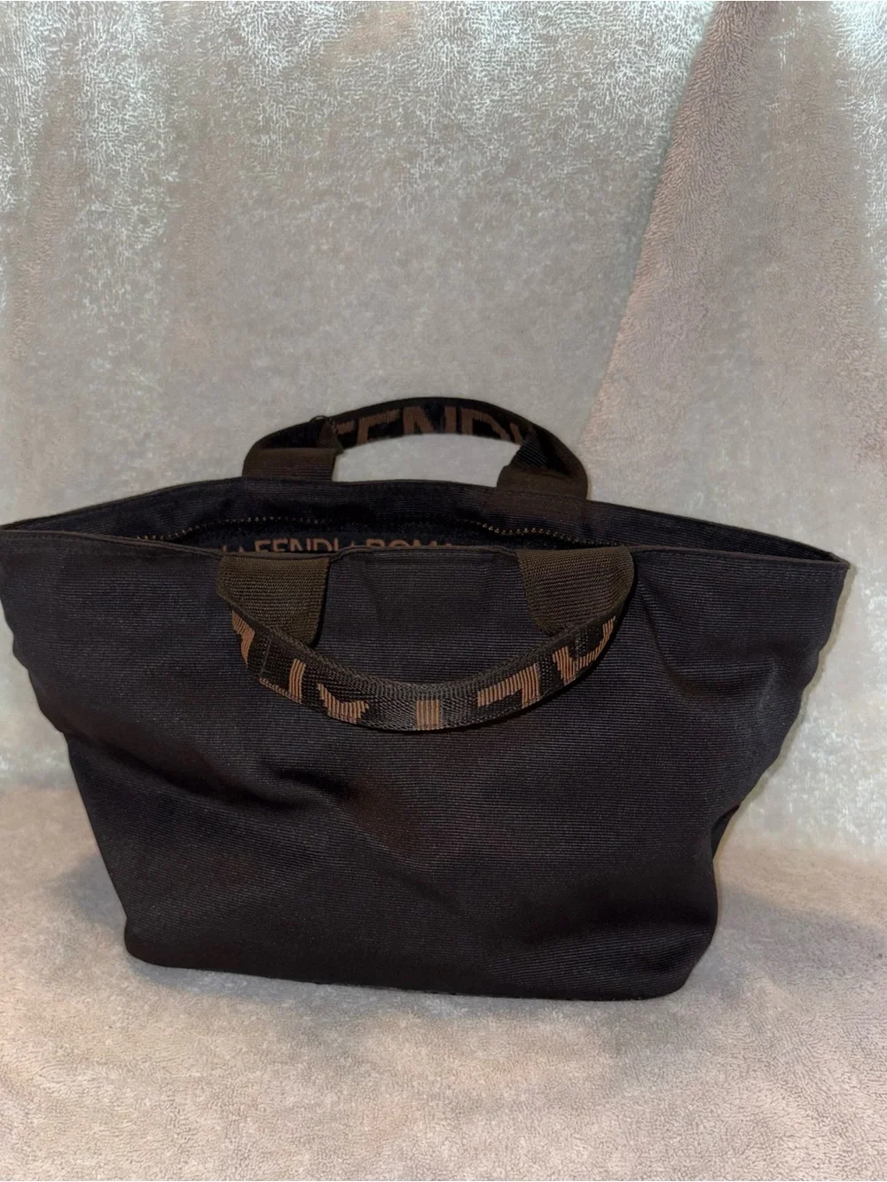 Fendi Black and Tan Logo Canvas Tote Authentic